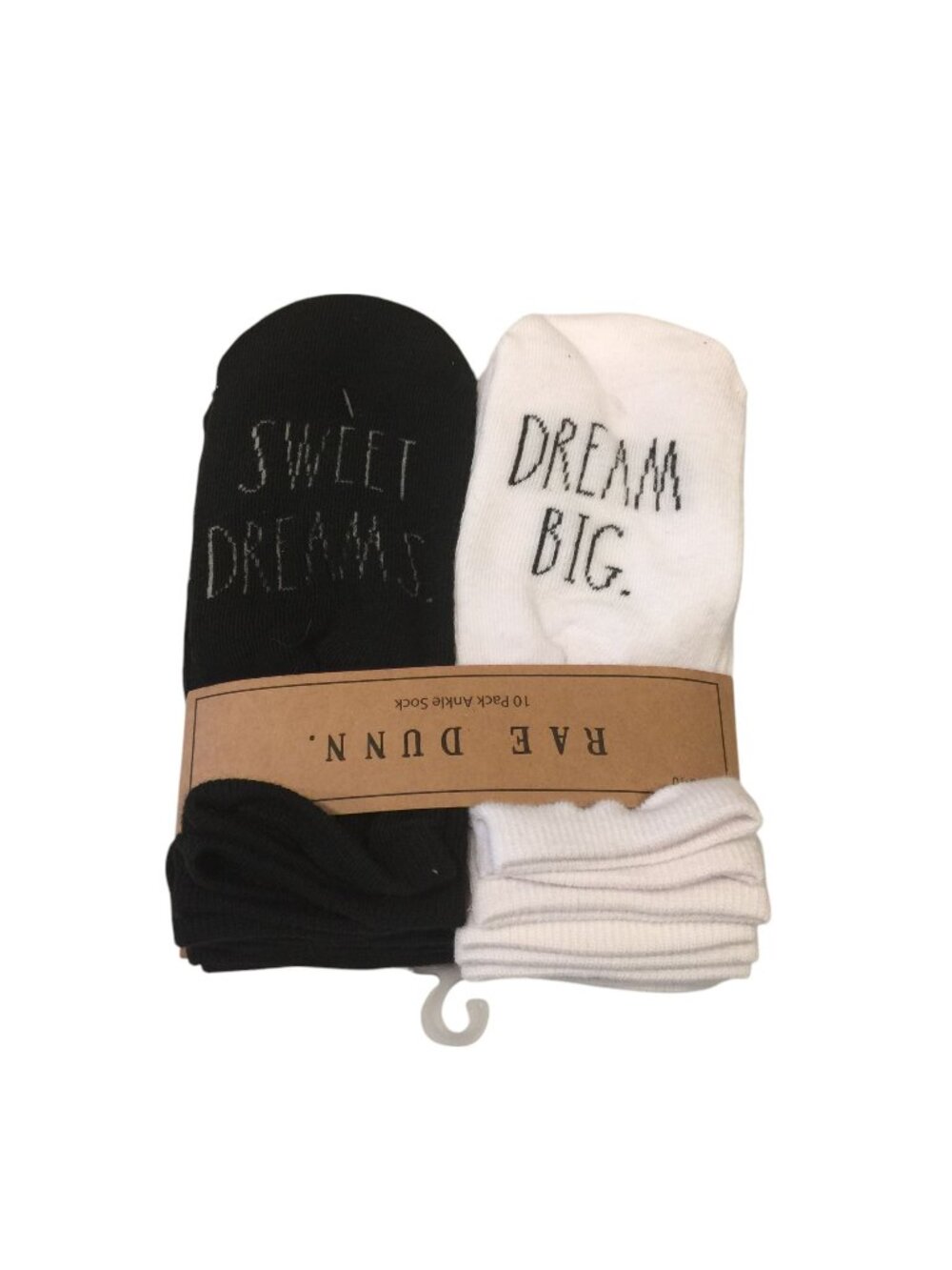 Rae Dunn Ladies Size 5-10 Ankle Socks Sayings Black White Set of 10